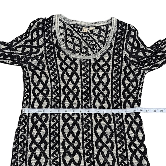 ANTHROPOLOGIE MOTH Black White Wool Blend 3/4 Sleeve Geometric Midi Dress Medium - Picture 14 of 16